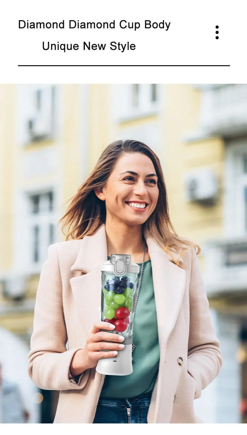 Description Picture 4 of itemNew 4000mAh Portable Juicer Cup 600ML 10-Leaf Blade Powerful Motor Mini Blender for Shakes Smoothis Blender Mixer Cup Outdoor