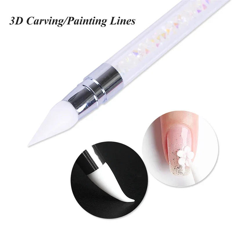 Description Picture 5 of itemDual-ended Silicone Sculpture Nail Art Pen Nail Art Brush Carving Mirror Glitter Powder Dotting Painting Nail Pen Manicure Tools
