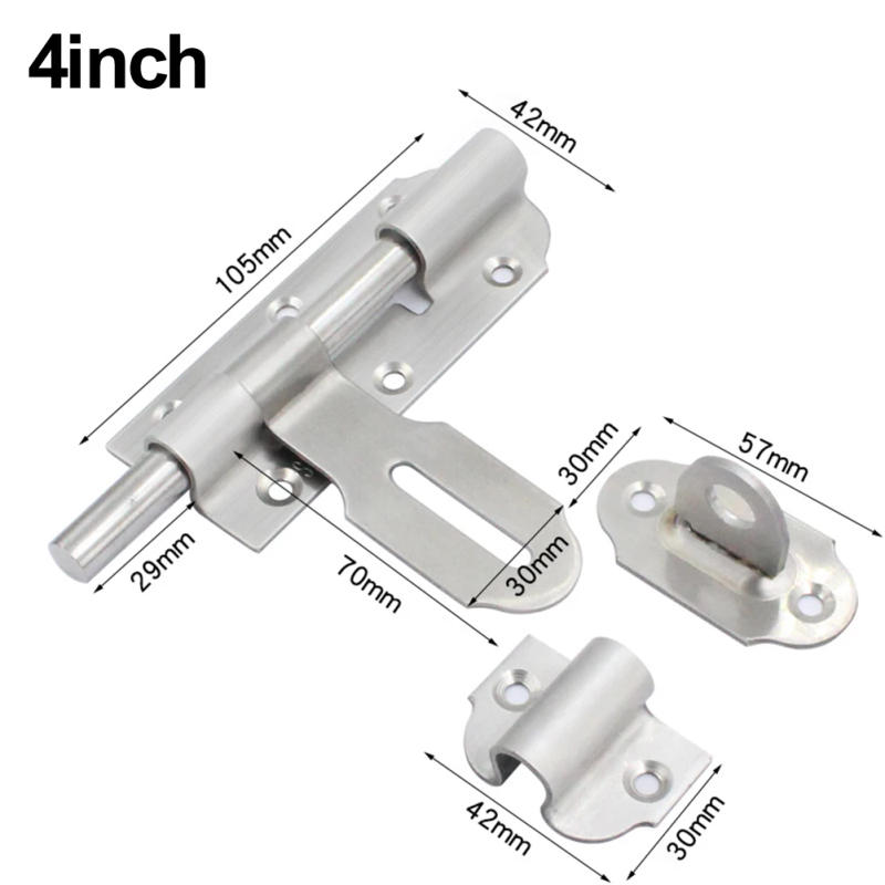 Description Picture 5 of item1Set Silver Stainless Steel Door Latch Solid Sliding Bolts Latch Hasp Home Hardware Gate Safety Toilet Door Lock