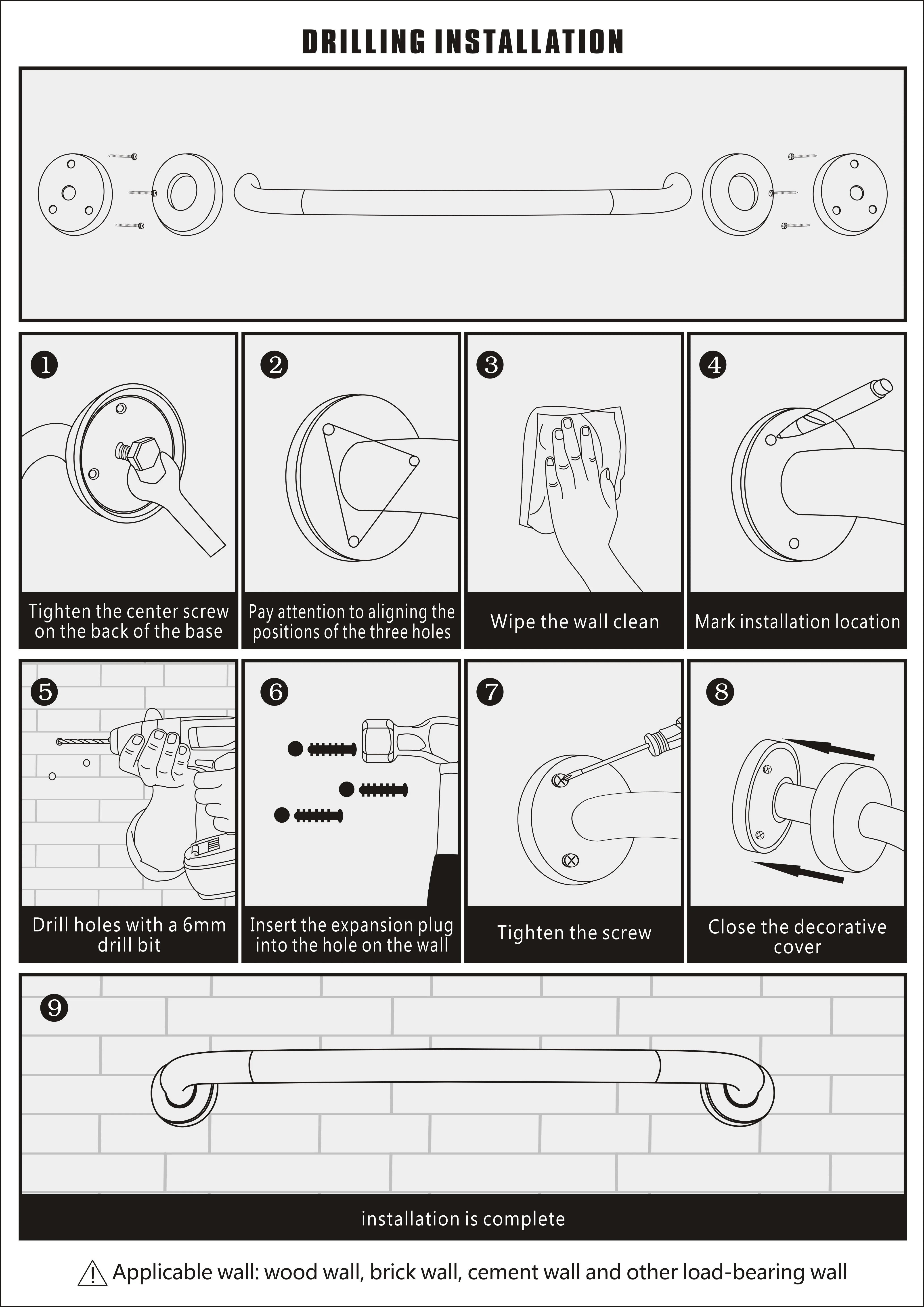 Description Picture 2 of item1pc Premium SUS 304 Stainless Steel Heavy-Duty Grab Bar - Wall Mounted Balance Bar with Non-Slip Grip - Bathroom Accessories