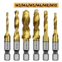 6Pcs Tap Drill Bit Hex Shank Titanium Plated HSS Screw Thread Bit Screw Machine Compound Tap M3 M4 M5 M6 M8 M10 Hand Tools