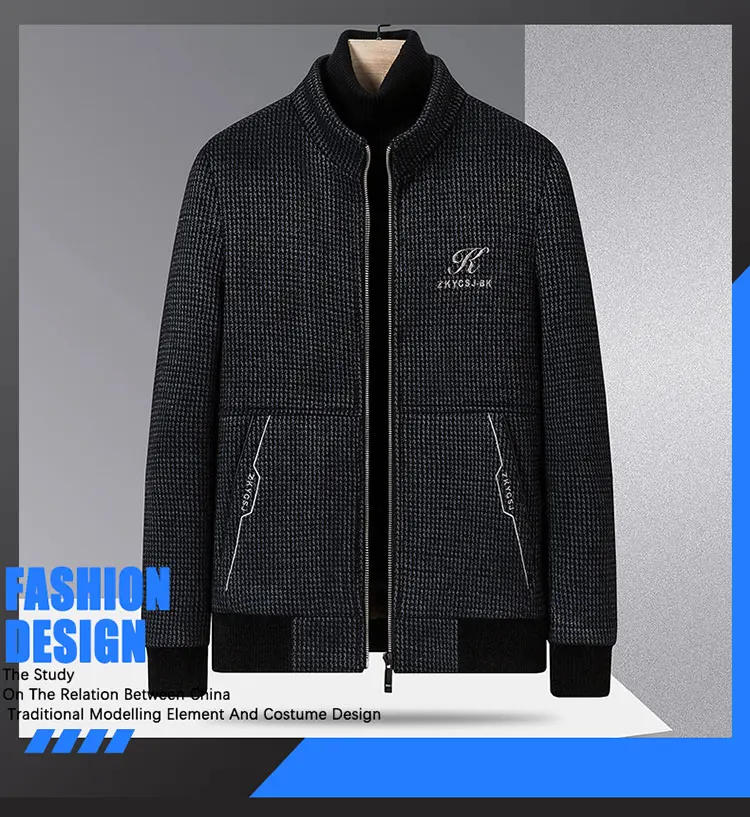 Description Picture 3 of itemHigh Quality Winter Business Woolen Jacket for Men Thickened Warm Trench Coat Stand Collar Casual Office Social Overcoat 2023
