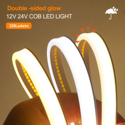 12V 24V COB LED Strip Light 320LEDs High Bright Front+Side Glow Flexible LED Neon Light Waterproof High Density Linear Lighting