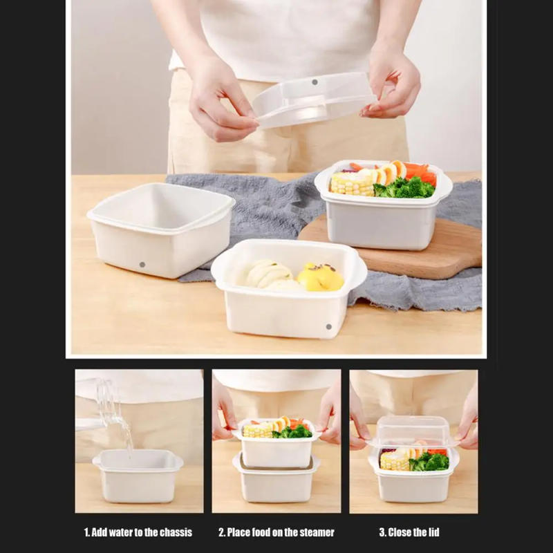 Description Picture 4 of itemMicrowave Steamer Cooker Household Kitchen Versatile Food Container for Vegetables Fish Steamed Bun Dumpling Rice Meal Prep