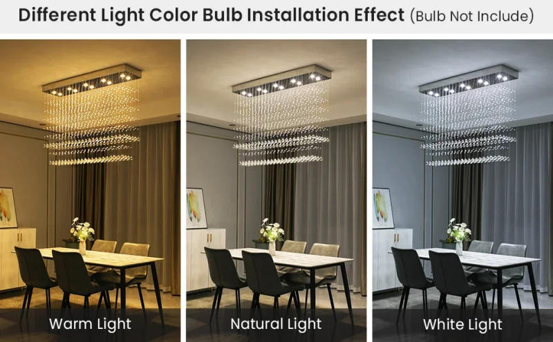 Description Picture 3 of itemNordic Rectangular Crystal Chandelier Ceiling Lighting Fixture Raindrop Pendant Flush Mount Light for Dining Rooms Kitchen