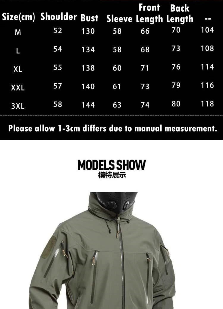Description Picture 5 of itemWaterproof Hardshell Tactical Jacket US Military Spring Autumn Thin Windproof Hooded Coat Men Outdoor Climbing Hiking Clothing