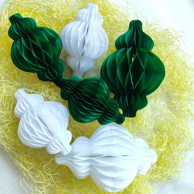 Description Picture 5 of itemFANLUS 1pcs Chinese gourd shaped hanging paper honeycomb flower ball handicraft party wedding home DIY decorative paper lantern