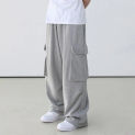 IEFB Korean Style Sweatpants Straight Wide Leg Men's Casual Pants 2024 Summer New Drawstring Fashion Loose Male Overalls C5648