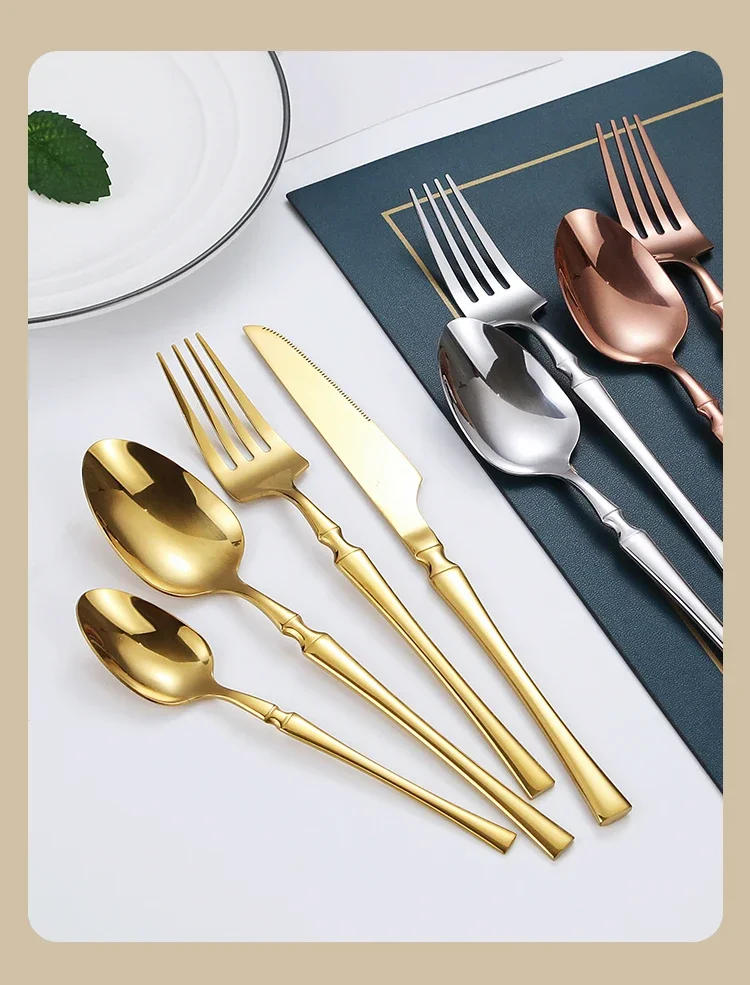 Description Picture 4 of item30/40/60pcs Bright Gold Dinner Cutlery Set Stainless Steel Tableware Knife Fork Coffee Spoon Flatware Dinnerware Dishwasher Safe