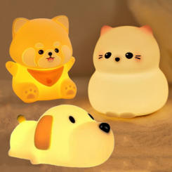 Cute Animal Night Light USB Rechargeable Silicone Patting Bedside Nightlights For Kids Birthday Gifts Bedroom Decor Lighting