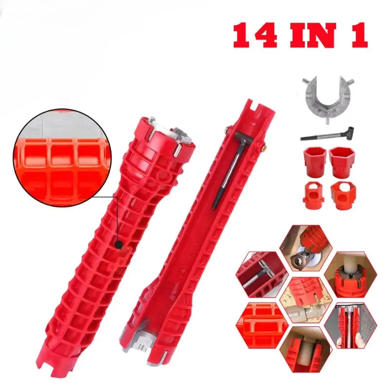 Description Picture 2 of item14 In 1 Sink Faucet Wrench Plumbing Repair Tool Handle Double Head Wrench Spanner Tool Installer Ratchet Wrench Set for Bathroom
