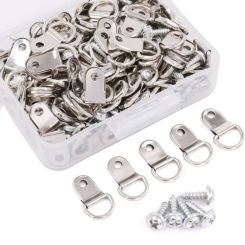 ELECTRAPICK 80PCS Metal Picture Hook Frame D-ring Hanging Hook With Single Hole Screw for Painting Frame Cross Stitch Hangers