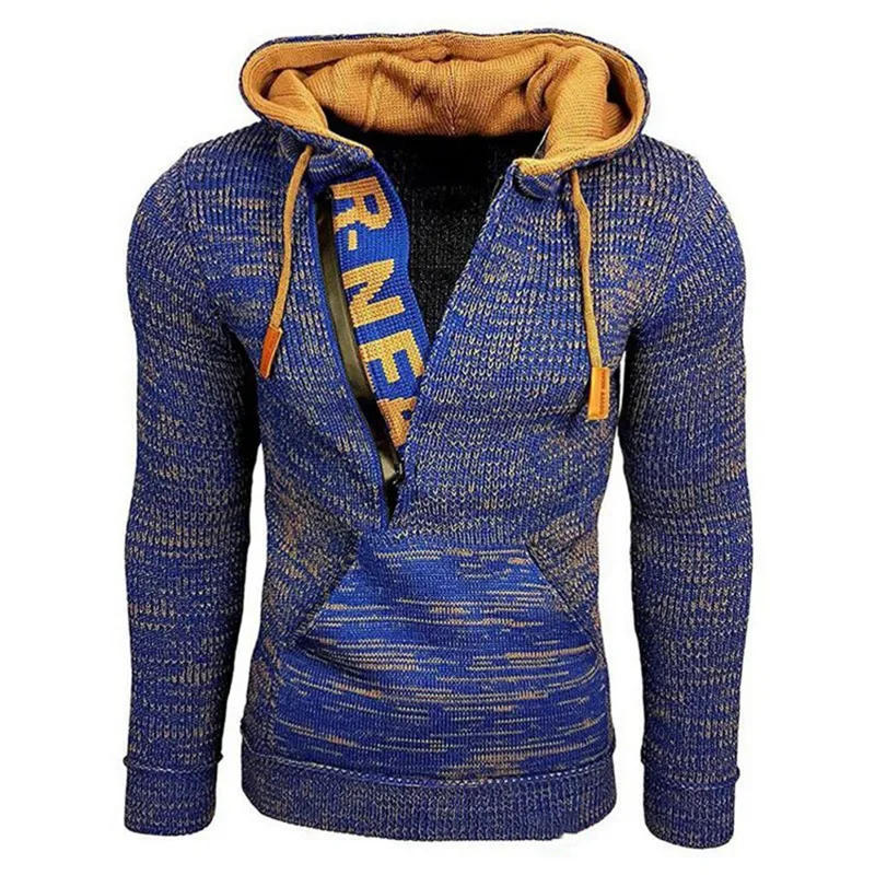 Description Picture 5 of itemAutumn and Winter Knitted Hooded Sweater Mens Color Matching Slim Pullover Sweater Men