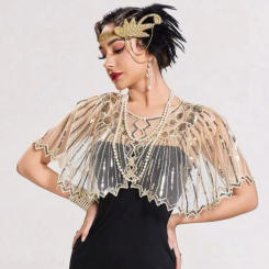 1 pcs 1920s Vintage Sequined Fringed Shrug Elegant Shawl For Women Beaded Cape Suitable For Formal Party Wedding Harem Night
