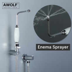 Awolf Anal Enema Sprayer System Chrome White Toilet Bidet Solid Brass Handheld Hygienic Shower Head Shattaf Set AP2352