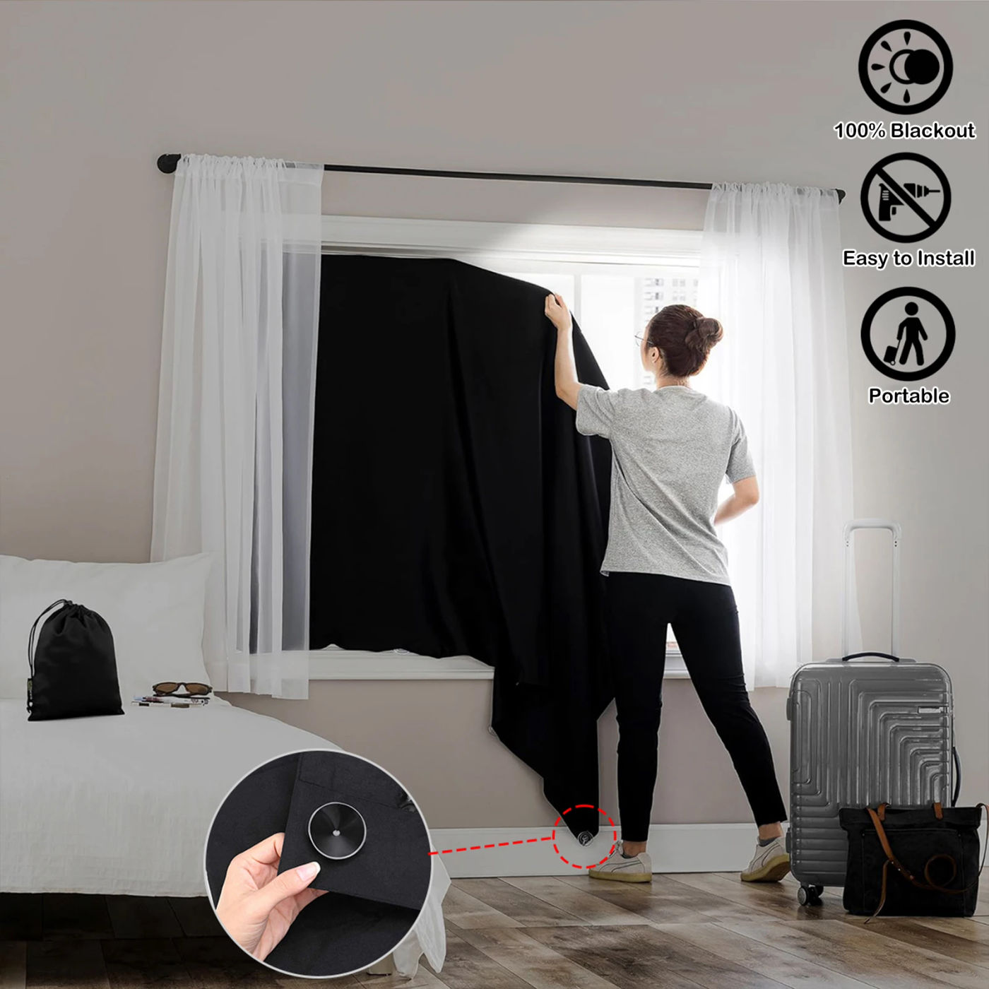Description Picture 3 of item100% Blackout Window Curtain with Suction Cups Portable Removable for Living Room Bedroom Heat and Full Light Blocking Drapes