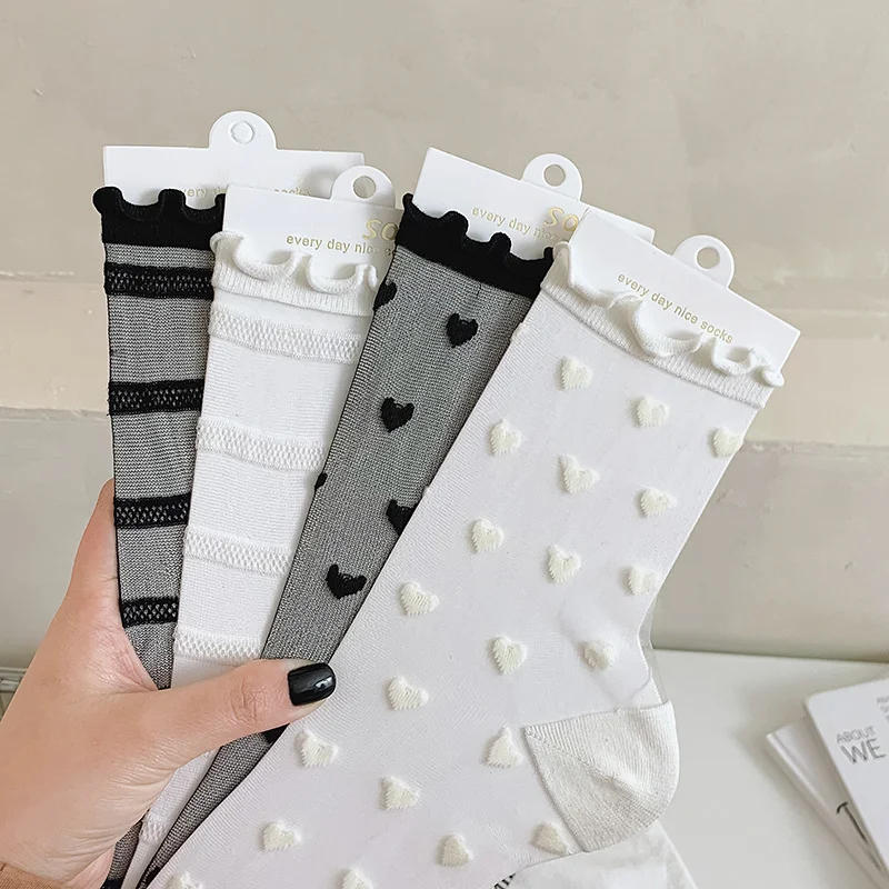 Description Picture 6 of itemSexy Lace Women Heart Socks Summer Ultra-thin Transparent Mesh Fishnet Short Socks Harajuku Casual Breathable Black Crew Socks