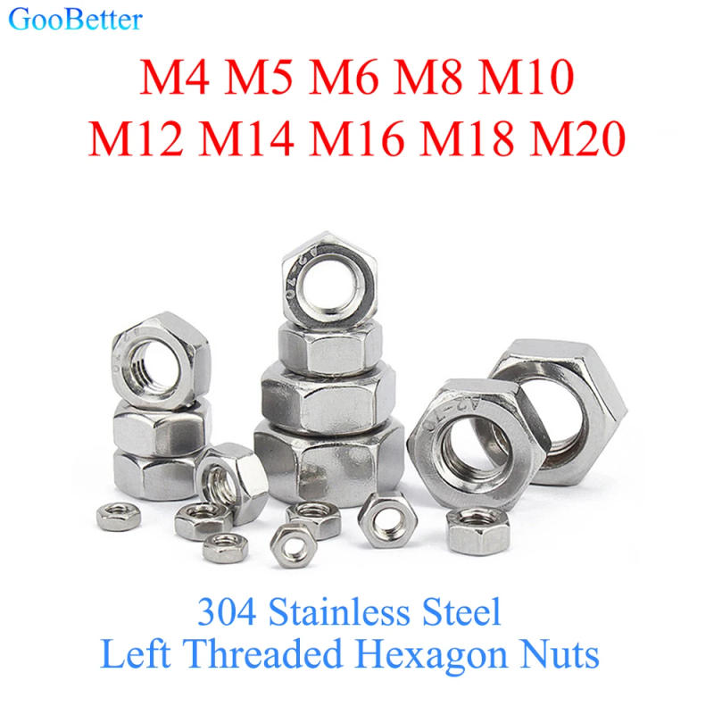 Description Picture 2 of item1-20Pcs Left Threaded Hexagon Nuts M4 M5 M6 M8 M10 M12 M14 M16 M18 M20 Stainless Steel Hex Nuts For Screw And Bolt Fastener Tool