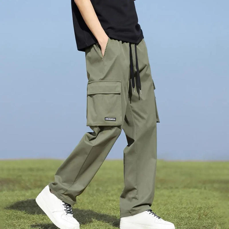 Description Picture 3 of item2024 New Spring Summer Cargo Pants Men Multi-Pockets Drawstring Straight Casual Pants Streetwear Loose Trousers Male