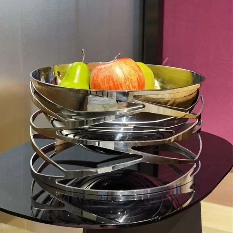 Description Picture 4 of itemModern Hollow Stainless Steel Round Fruit Plate Household Living Room Table Storage Plate Desktop Decorative Tray Ornament