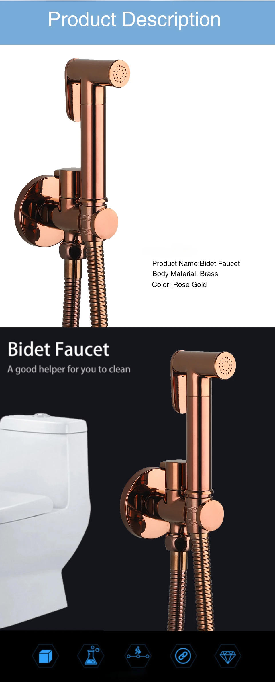 Description Picture 3 of itemAvapax Brass Bidet Faucet Handheld Bidet Sprayer Set Rose Gold Toilet Faucet Single Cold Water Portable Bathroom Shower Head