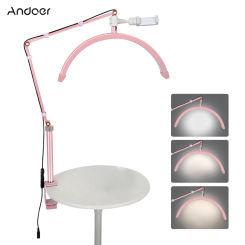Andoer HD-M3X Desktop LED Video Light Half-moon Shaped Fill Light 3000K-6000K Dimmable with C-Clamp Desk Mount Metal Light Stand