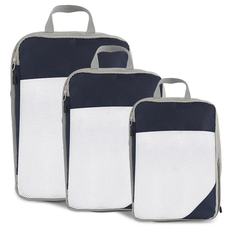 Description Picture 2 of item3PCS Travel Compressible Packing Cubes Foldable Waterproof Storage Bag Suitcase Nylon Portable With Handbag Luggage Organizer
