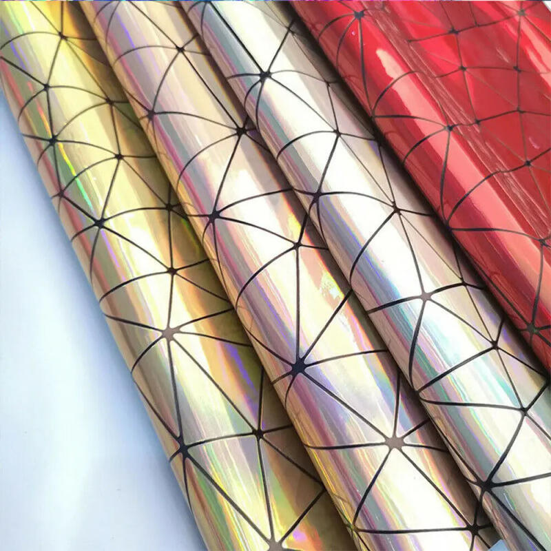 Description Picture 4 of item50*120CM Iridescent Geometric Polygon Laser Hologram Rainbow PU Faux Leather Fabric Synthetic Bag Bow Craft DIY Clothing Sewing