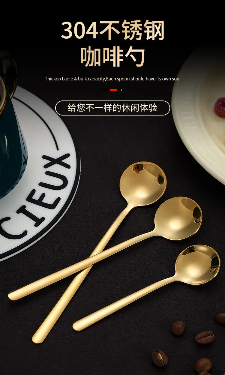 Description Picture 2 of itemLong Handle Coffee Spoon Stainless Steel Cutlery Ice Cream Dessert Mixing Teaspoon for Picnic Kitchen Tableware Bar Tools Scoop