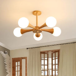 Simple Real Wooden Style Quiet Wind LED Chandelier Light For Bedroom Living Study Room Dinning Table Bar Home Magic Bean Decor