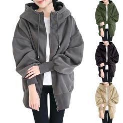 Oversized Loose Loose Hoody Sweatshirts Casual Tie Collar Long Lantern Sleeve Solid Color Zip Up Hooded Coats Outwear JYFS-4451