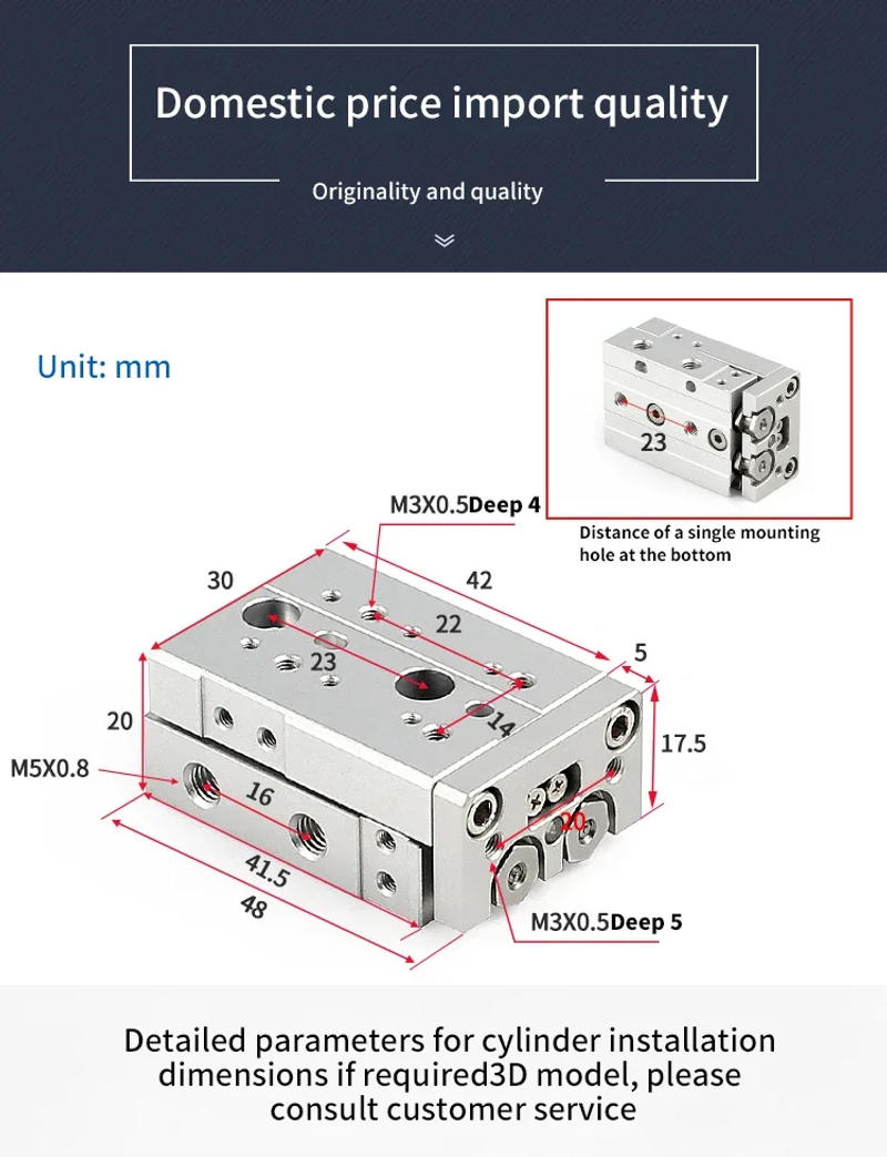 Description Picture 4 of itemPneumatic guide rail precision sliding table cylinder HLQ6/8/12/16/20-10X20X30X40X50S