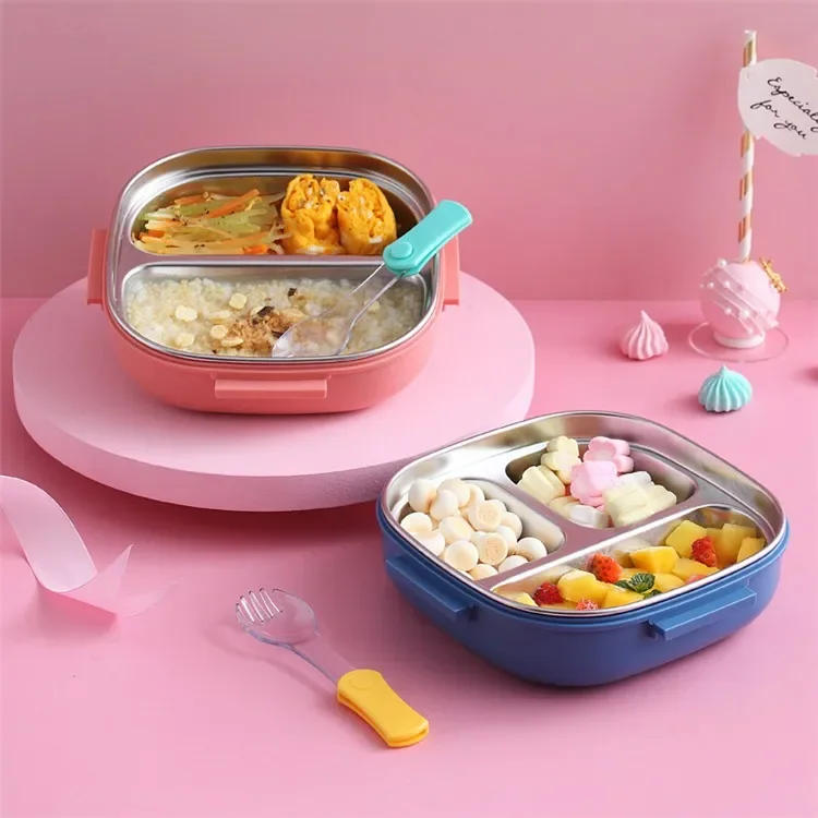 Description Picture 5 of item550ML Kids Baby Snacks Container Outdoor Picnic Stainless Steel Lid Bento With Compartment Travel Leakproof Lunch Box School