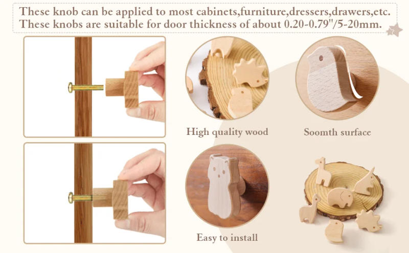 Description Picture 4 of itemWooden Drawer Knobs Decorative Wood Dresser Knobs Wood Cabinets Knobs Pulls with Screws Wall Hooks and Furniture Pull Handles