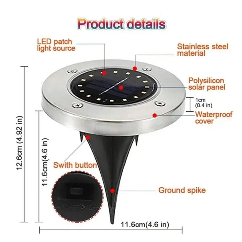 Description Picture 6 of item8/20LED Solar Power Disk Light Outdoor Garden Solar Underground Light Deck Light Spotlight Buried Solar Led Lamp Garden Decor