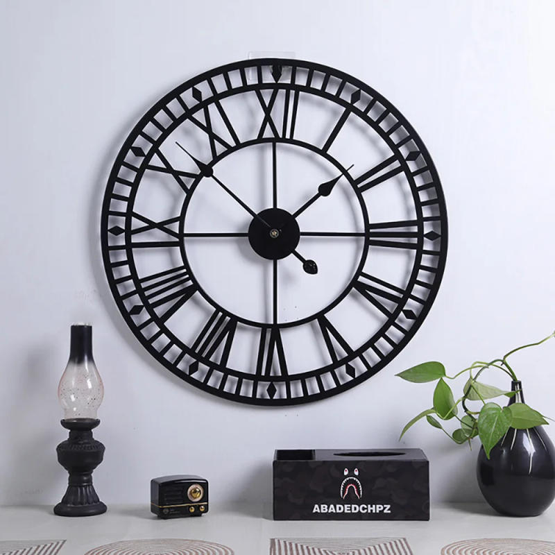 Description Picture 2 of itemModern Simple Clock Retro Hotel Wrought Iron Quartz Clocks Living Room Wall Hanging Clock Watch Home Decoration