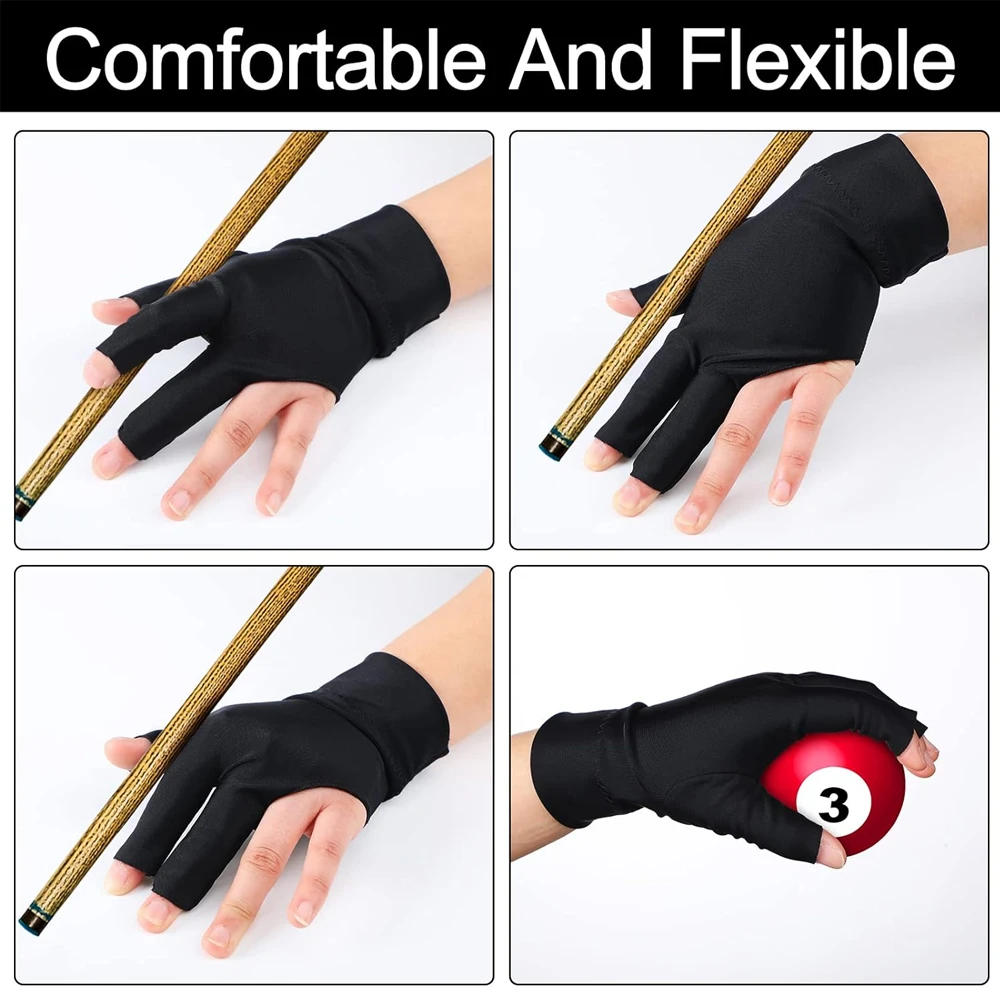 Description Picture 5 of itemBilliard Pool Gloves for Men and Women, Left Hand, 3 Finger, Splicing Process, Snooker Cue Sport Glove, Popular Sizes, 1Pc