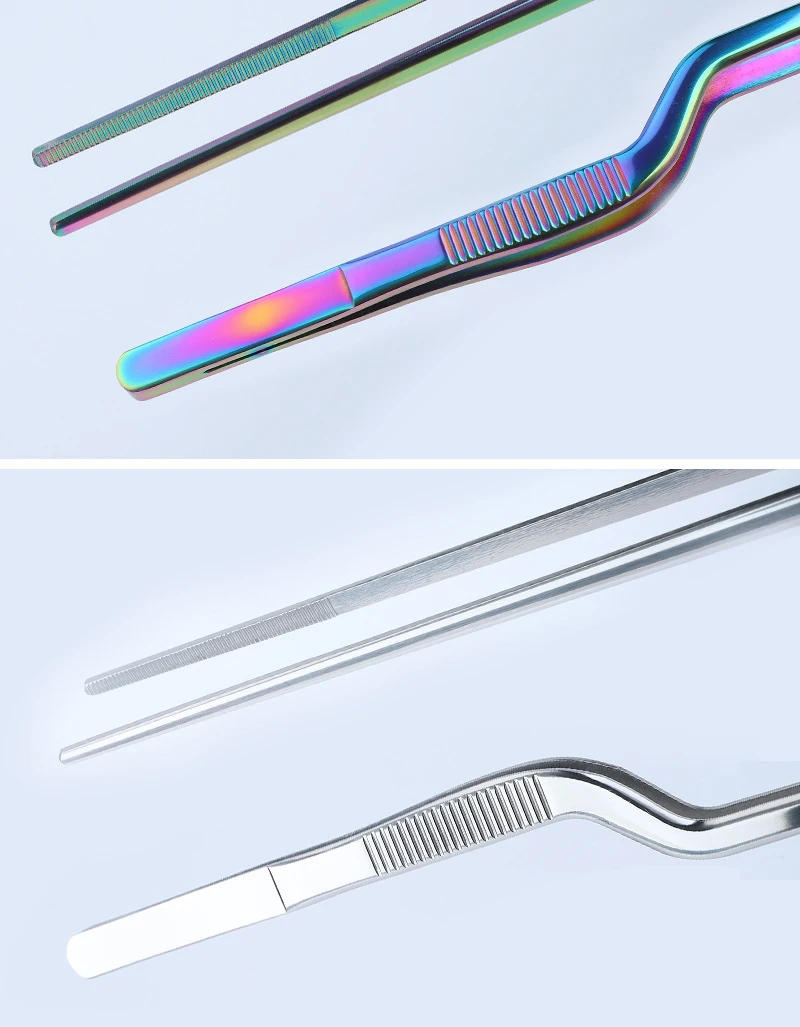 Description Picture 4 of itemColorful 6/8/12-Inch Kitchen Tongs, Stainless Steel Culinary Precision Tweezer BBQ Tongs - Food Styling Baking Decor