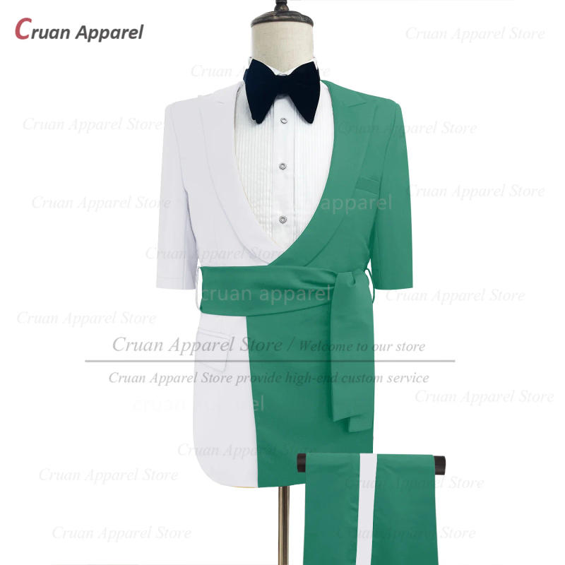 Description Picture 4 of itemNewest Men Suit Sets Casual Party Fashion White Splicing Blazer Pants Two Pieces Banquet Tailor-made Slim Fit Male Costumes