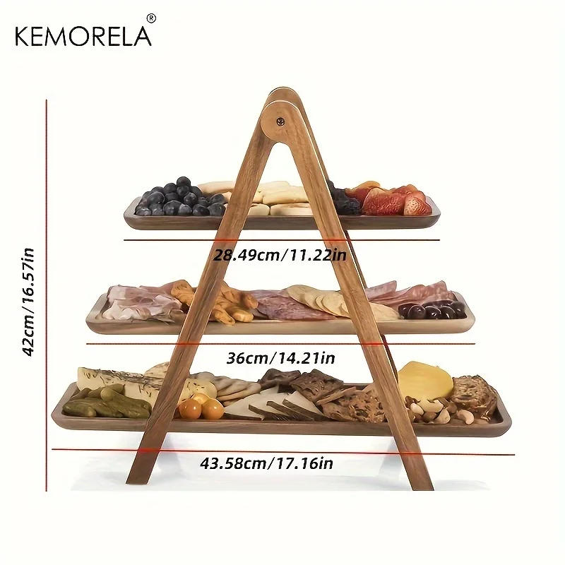 Description Picture 3 of item3 Tier Serving Tray Three Tiered Cupcake Stand Rectangle Serving Platter Wooden Tiered Tray Party Serving Brown Decorative Tray