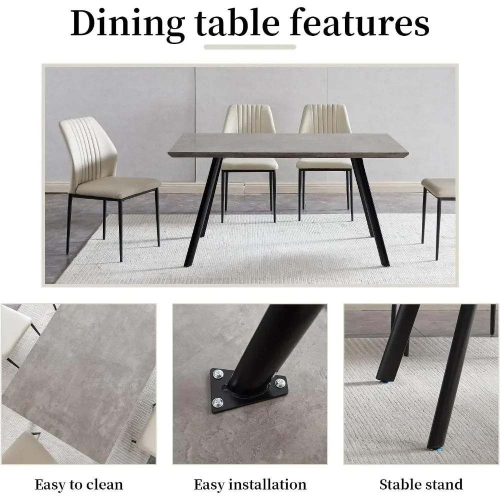 Description Picture 5 of itemModern 5-Piece Kitchen Table Set Rectangular Wood Dining Table with 4 Upholstered Leather Chairs (47.2" Table + 4 White