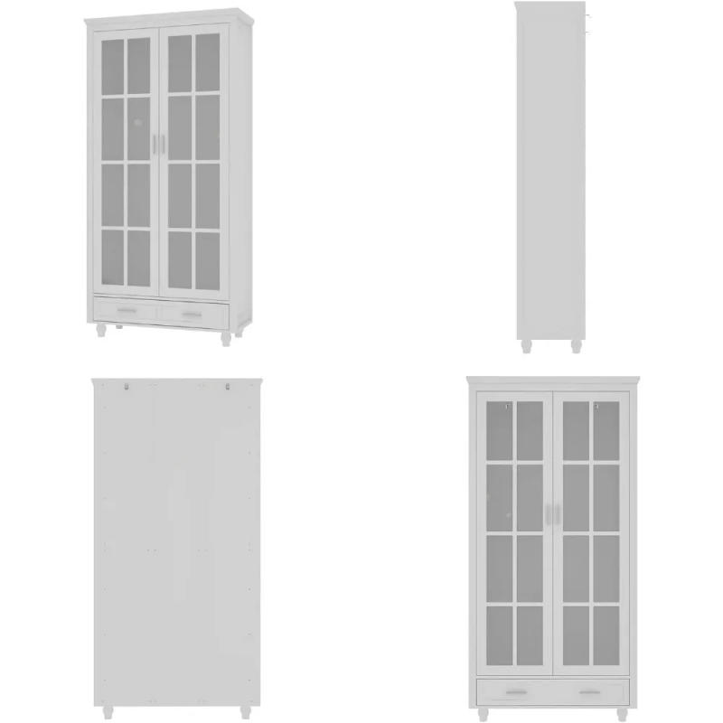 Description Picture 4 of itemBookcase Storage Cabinet with Glass Doors & Drawer, 3-Tier Wooden Bookshelf Display Cabinet for Living Room