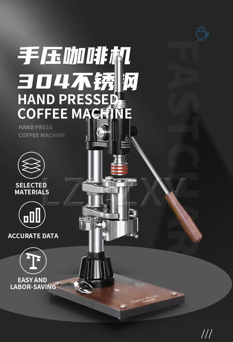 Description Picture 3 of itemHand Camping Coffee Maker Stainless Steel Manual Espresso Coffee Machine Portafilter 58mm Wood Base Outdoors Italian Coffee