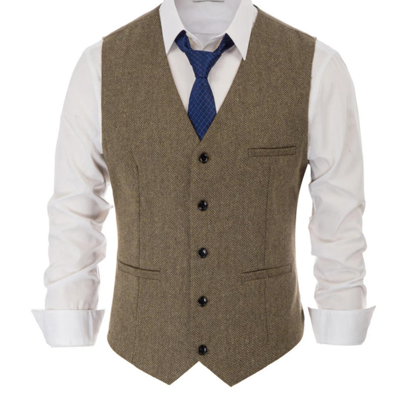 Description Picture 3 of itemVests for Men V-Neck Male Clothes Sleeveless Suit Jacket Fit Slim Outwear Herringbone Business Single Breasted Suits Blazer