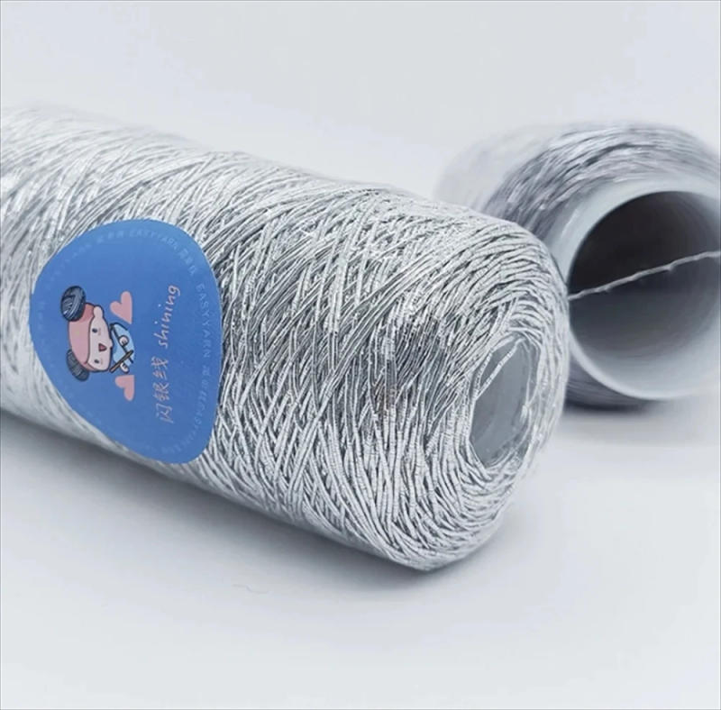 Description Picture 6 of itemNew Silver Handmade Yarn Popular Same Style Woven Small Silver Bag Woven Flash Core Wire Crochet Needle 200g 1 Ball Yarn