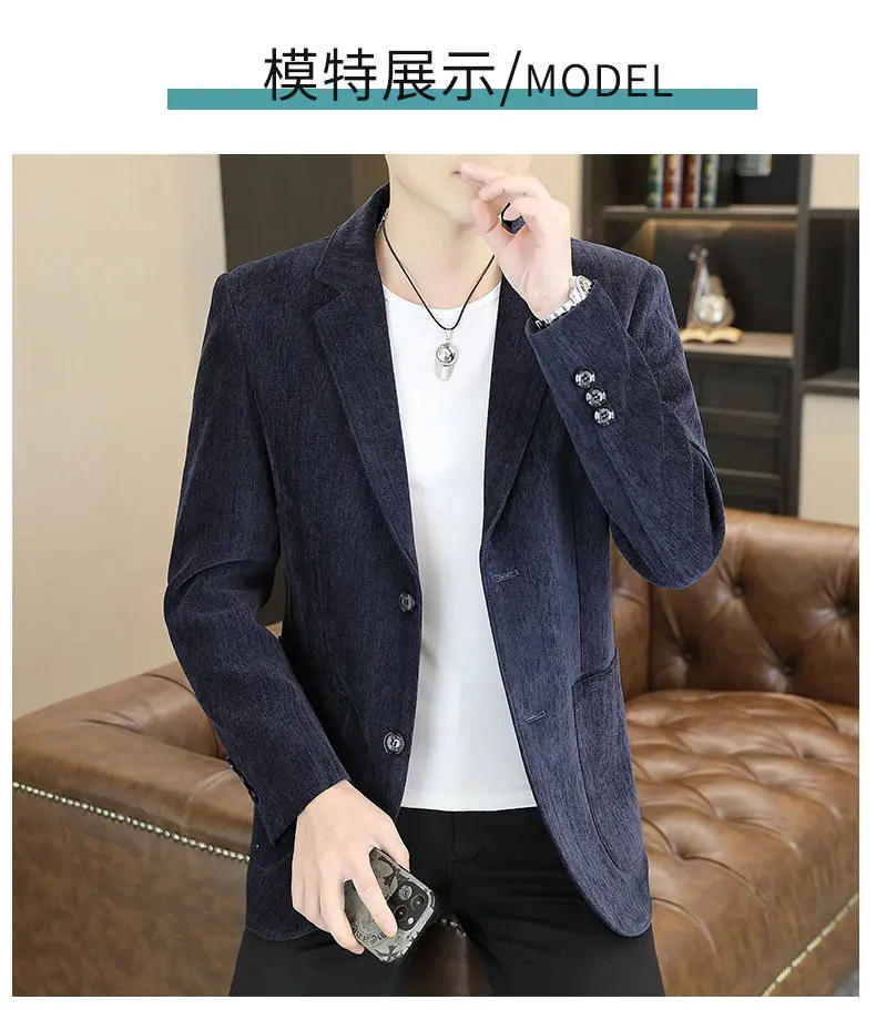 Description Picture 6 of itemSpring Autumn Solid Color Suit Jacket for Men Slim Fit Long Sleeve Casual Business Blazers Men‘s Office Social Dress Coats M-4XL