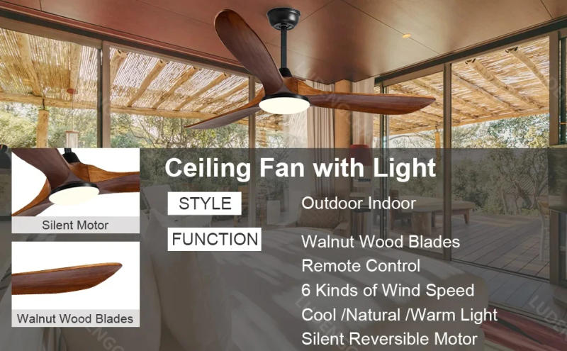 Description Picture 6 of itemHigh Power DC Motor, Remote Control with Light, Living Room, Dining Room, 3 Blades, Solid Wood Propeller, 52 Inch Ceiling Fan