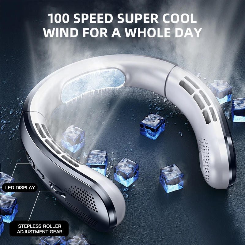 Description Picture 5 of itemNew Hanging Neck Fan Portable Bladeless 2000mA Neck Fan Air Cooler Digital Display Rechargeable Air Conditioner Neck Ventillator