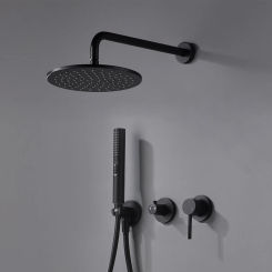 Matte Black Rain Shower Set System Bathroom Wall Mounted Hot and Cold Bath Shower Faucet with Handheld Shower Head