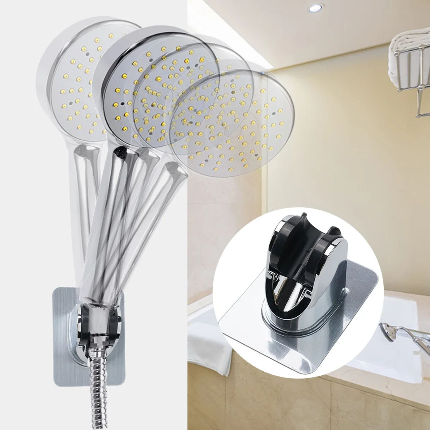 Description Picture 2 of itemAdjustable Shower Bracket Self-Adhesive Wall Mount Shower Head Handset Holders Bracket Household Bathroom Accessories